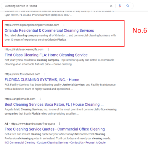 keyword ranking for bigbangcleaningservicesinc
