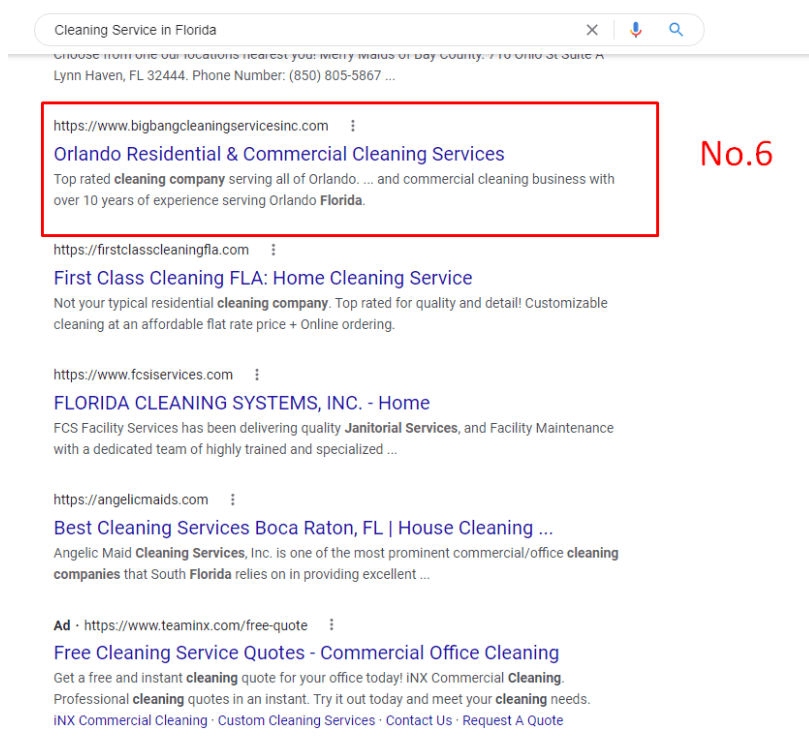 keyword ranking for bigbangcleaningservicesinc